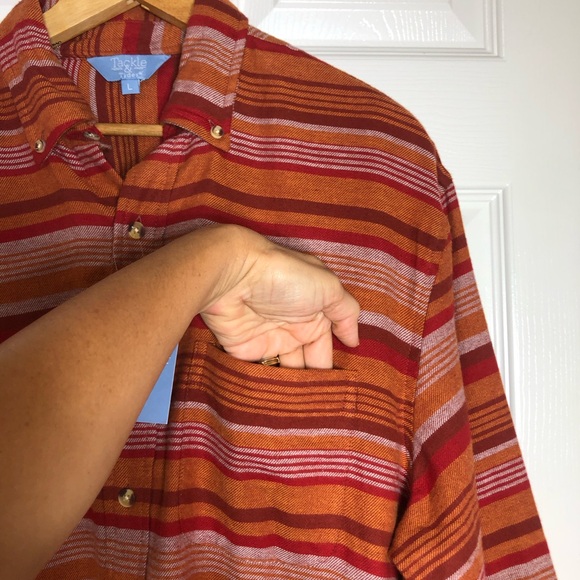 Tackle & Tides Cotton Orange Red Stripes Long Sleeve Mens Button Down Shirt L - Picture 4 of 14